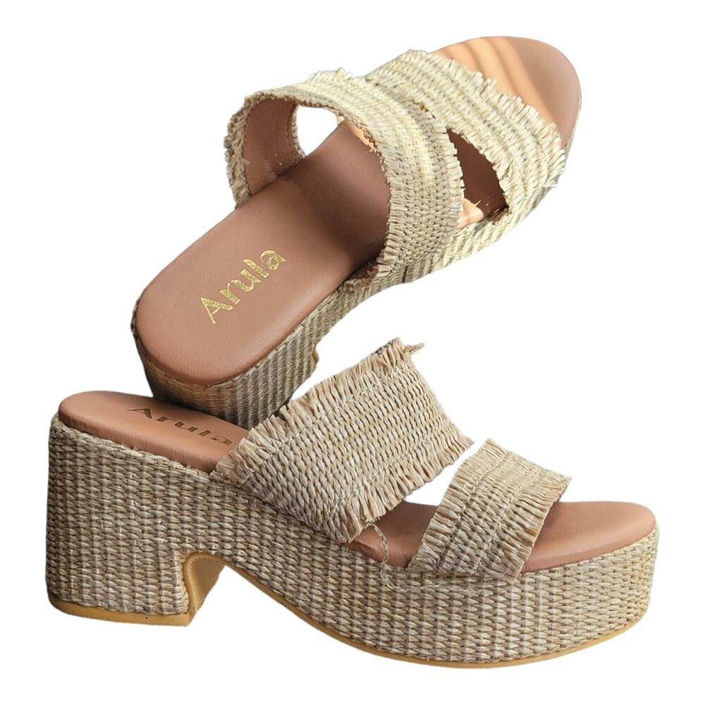 ARULA Beige Woven Platform Sandals